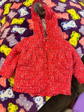 Kids Hooded Puffer Jacket - Red Floral